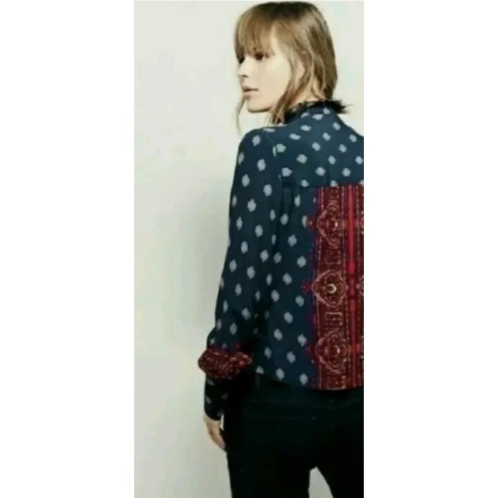 Free People Wishing Well Border Print Button Up Blouse Multicolor Size S